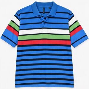 True Rock Polo Shirt Men’s XXL Blue Black Green Red White Striped Short Sleeve